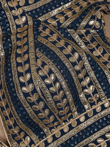 Navy Blue Striped Design Georgette Readymade Blouse - Diadem
