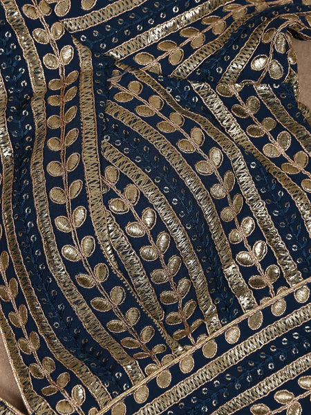 Navy Blue Striped Design Georgette Readymade Blouse - Diadem