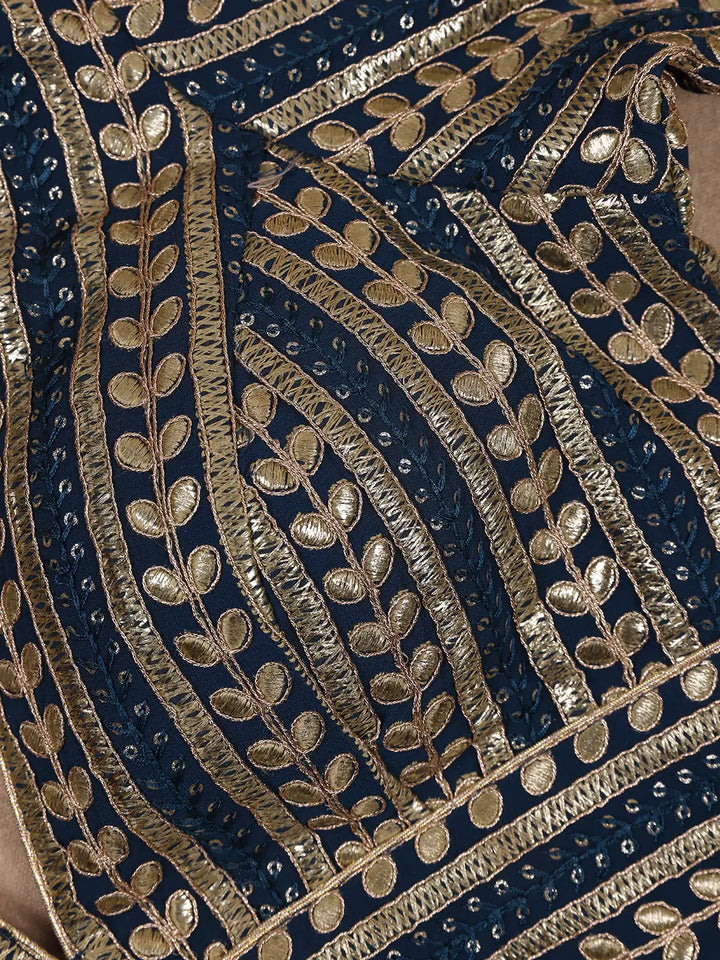 Navy Blue Striped Design Georgette Readymade Blouse - Diadem
