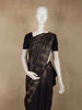 Navy Blue Striped Woven Design Pure Kanchipuram Silk Saree with Birds Motif Border