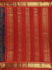 Navy Blue Striped Woven Pure Kanchipuram Silk Saree with Contrast Red Zari Border