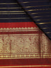 Navy Blue Striped Woven Pure Kanchipuram Silk Saree with Contrast Red Zari Border