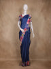 Navy Blue Stripes And Floral Printed Tussar Silk Saree