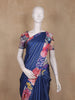 Navy Blue Stripes And Floral Printed Tussar Silk Saree