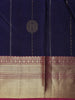 Navy Blue Stripes Butta Woven Kanchipuram Silk Saree With Contrast Pink Zari Border