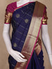 Navy Blue Stripes Butta Woven Kanchipuram Silk Saree With Contrast Pink Zari Border