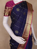 Navy Blue Stripes Butta Woven Kanchipuram Silk Saree With Contrast Pink Zari Border