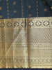 Navy Blue Stripes Butta Woven Kanchipuram Silk Saree with Zari Border