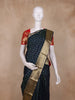 Navy Blue Stripes Butta Woven Kanchipuram Silk Saree with Zari Border