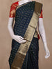 Navy Blue Stripes Butta Woven Kanchipuram Silk Saree with Zari Border