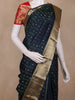 Navy Blue Stripes Butta Woven Kanchipuram Silk Saree with Zari Border