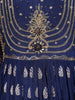 Navy Blue Thread Embroidered  Semi Silk Gown