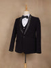 Navy Blue Viscose Men's Suit with Embellished Shawl Collar - Diadem