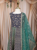 Navy Blue and Sea Green Floral Embroidered Design Georgette Kids Lehenga with Net Dupatta