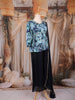 Navy Blue and Teal Abstract Printed Design Peplum Top Palazzo Suit with Dupatta
