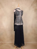 Navy Blue and Teal Floral Embroidered Georgette Peplum Palazzo Suit with Choker Dupatta