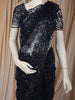 Navy Floral Sequins  and Thread Embroidered Design Net Designer Saree