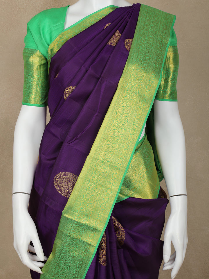 Navy Blue Chakram Woven Pure Kanchipuram Silk Saree - Diadem