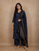 Navy Blue Ethnic Printed Design Cotton Straight Cut Salwar Suit with Dupatta