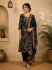 Navy Blue Floral And Paisley Printed Cotton Salwar Suit