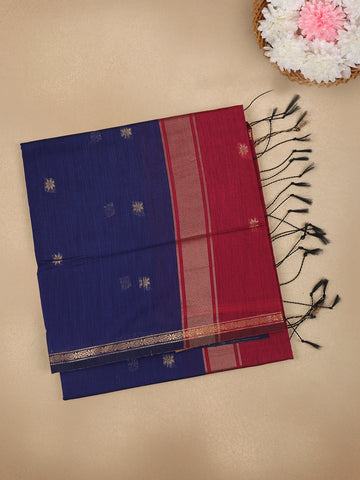 Navy Blue Floral Butta Fancy Cotton Saree - Diadem