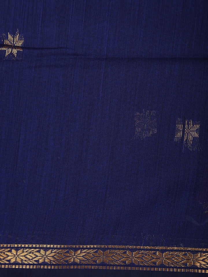 Navy Blue Floral Butta Fancy Cotton Saree - Diadem