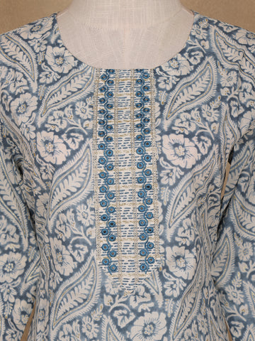 Navy Blue Floral Design Printed Cotton Salwar Suit - Diadem