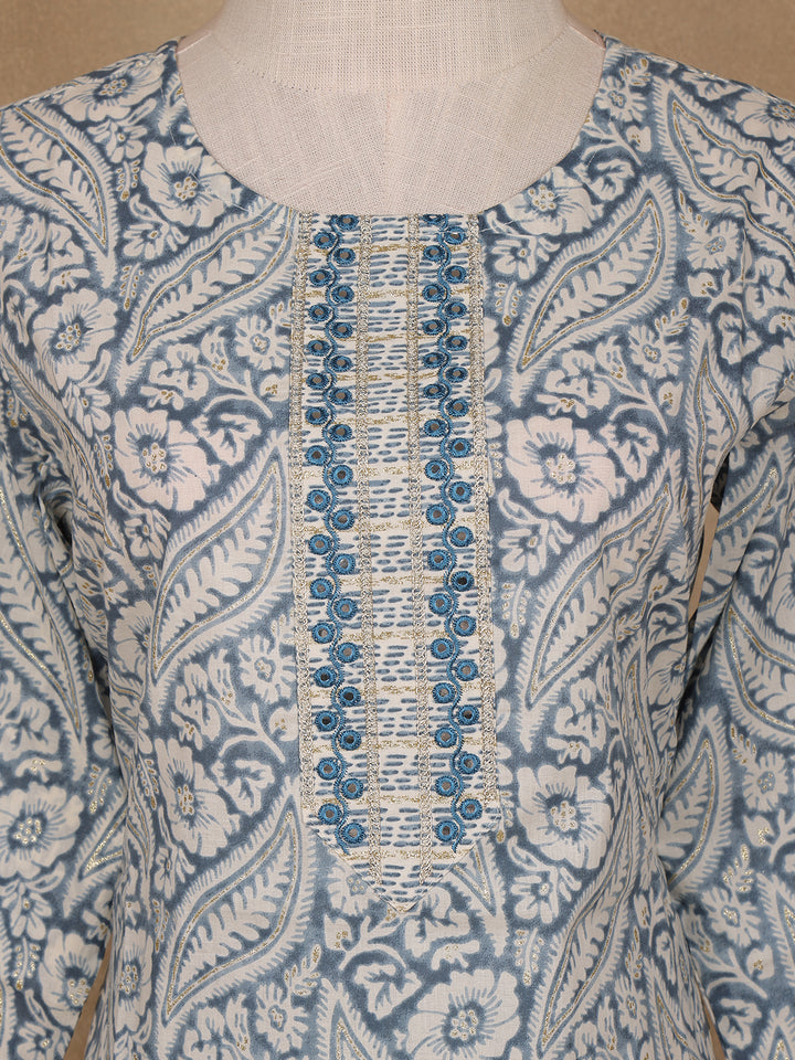 Navy Blue Floral Design Printed Cotton Salwar Suit - Diadem