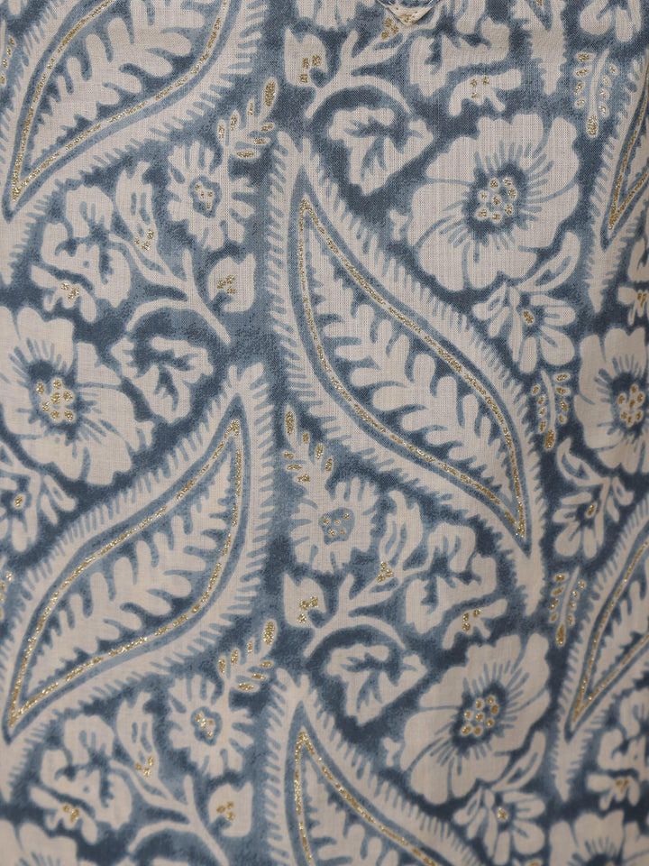 Navy Blue Floral Design Printed Cotton Salwar Suit - Diadem