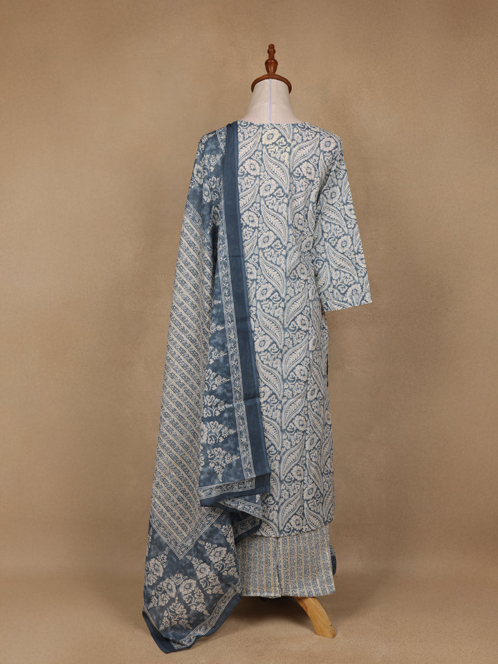 Navy Blue Floral Design Printed Cotton Salwar Suit - Diadem