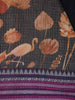 Navy Blue Floral And Bird Print Kota Cotton Saree with Woven Border - Diadem