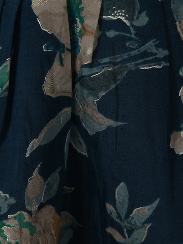Navy Blue Floral Design Printed Rayon Kuti - Diadem