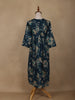 Navy Blue Floral Design Printed Rayon Kuti - Diadem
