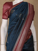 Navy Blue Floral Design Silk Saree - Diadem