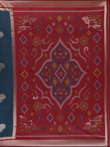 Navy Blue Floral Design Silk Saree - Diadem