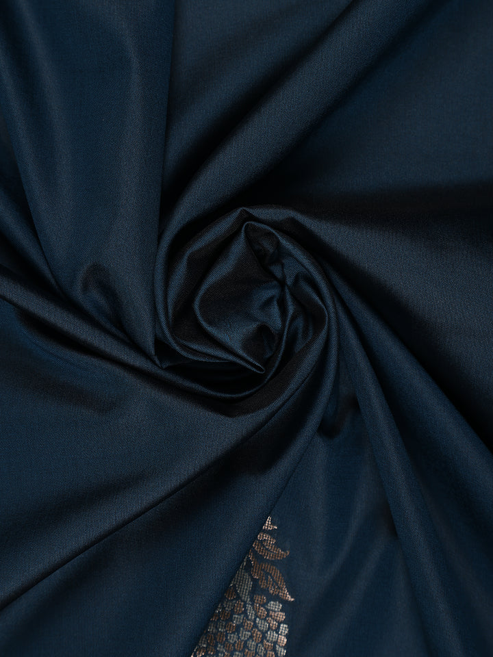 Navy Blue Floral Design Silk Saree - Diadem