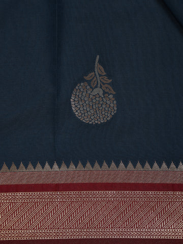 Navy Blue Floral Design Silk Saree - Diadem
