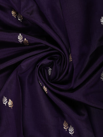 Navy Blue Floral Designed Banarasi Silk Saree - Diadem