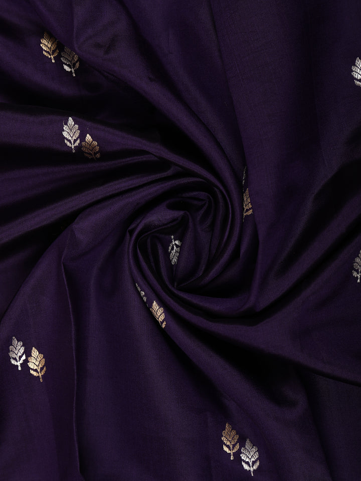 Navy Blue Floral Designed Banarasi Silk Saree - Diadem
