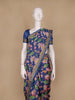 Navy Blue Floral Designed Chanderi Cotton Saree - Diadem
