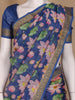 Navy Blue Floral Designed Chanderi Cotton Saree - Diadem