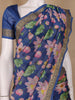 Navy Blue Floral Designed Chanderi Cotton Saree - Diadem