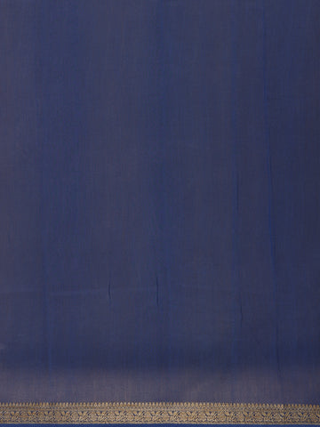 Navy Blue Floral Designed Chanderi Cotton Saree - Diadem