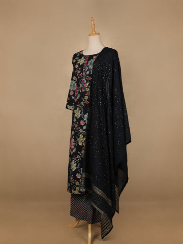 Navy Blue Floral Designed Cotton Salwar Suit - Diadem