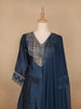 Navy Blue Floral Designed Semi Silk Salwar Suit