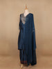 Navy Blue Floral Designed Semi Silk Salwar Suit