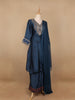 Navy Blue Floral Designed Semi Silk Salwar Suit