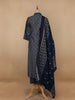 Navy Blue Floral Designed Cotton Salwar Suit - Diadem