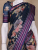 Navy Blue Floral Design Printed Kota Cotton Saree - Diadem