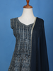 Navy Blue Floral Embroidered Georgette Palazzo Suit - Diadem